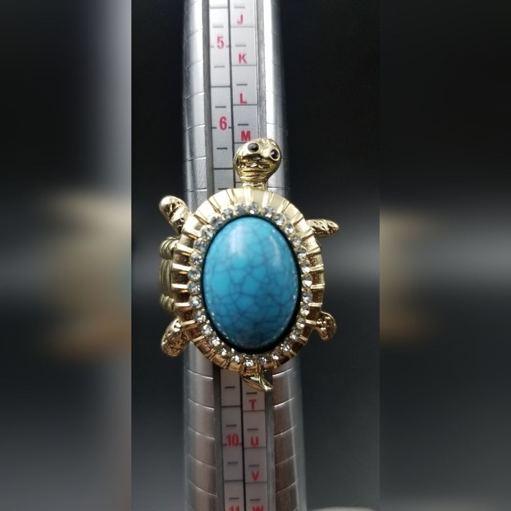 Cracked Blue Turquoise Turtle Ring Adjustable Stretch Size R135 36$